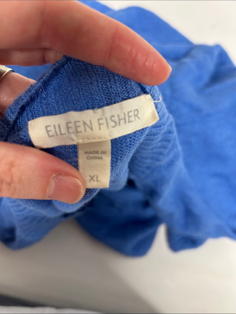 Eileen Fisher Blue V-Neck Lightweight Sweater - Picture 4 of 7